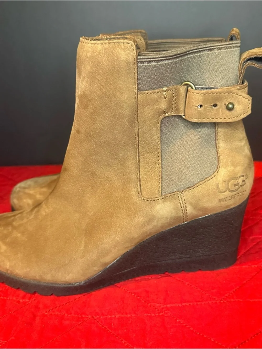 UGG Women's Indra waterproof Brown Wedge Ankle Booties